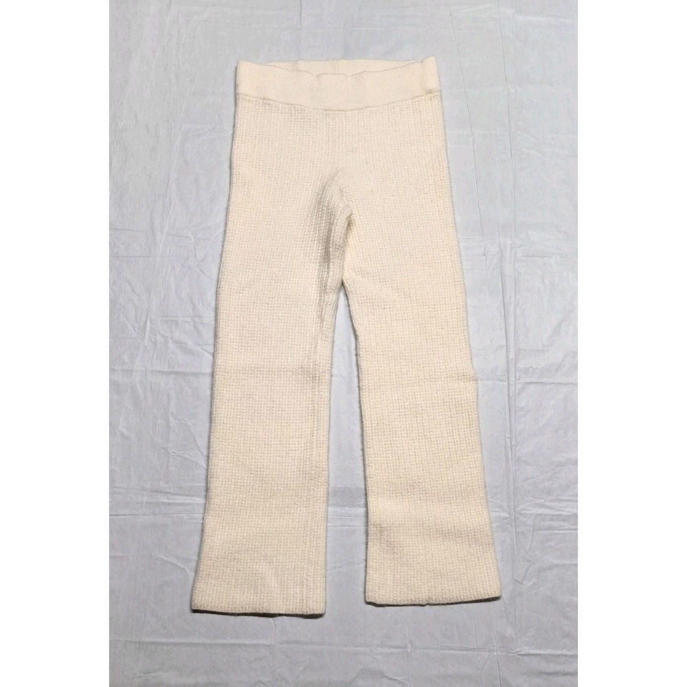 Alo Flared Knit Ivory Pants Women Activewear Stretch Size S Cotton Blend Pullon